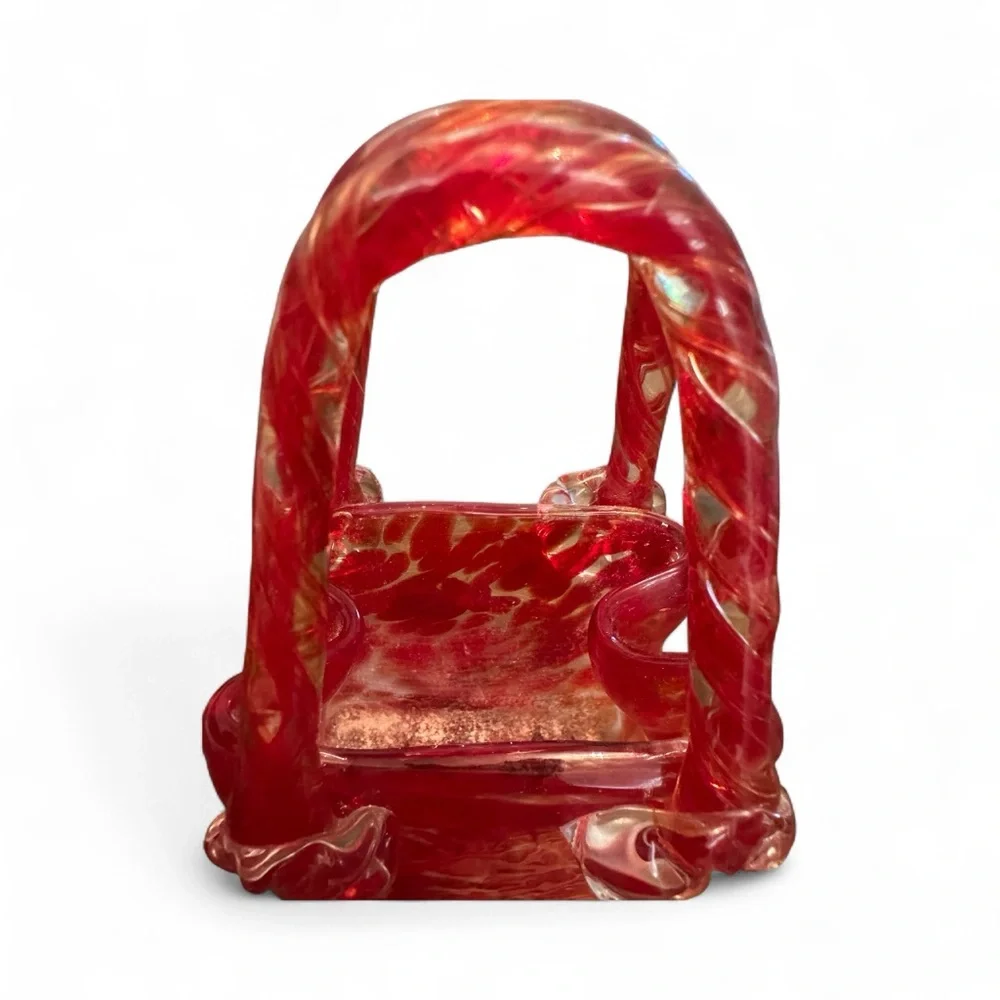 Murano Vintage Red Art Glass Basket - Picture 3 of 5